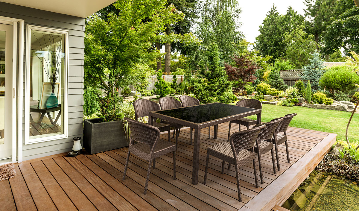 Table de jardin rectangulaire 6/8 places en acier traité et bois d